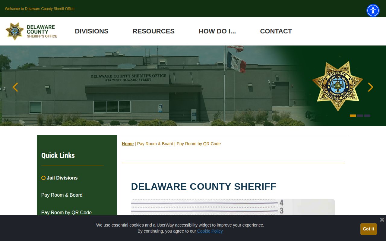 Delaware County Iowa inmate roster page and official county context