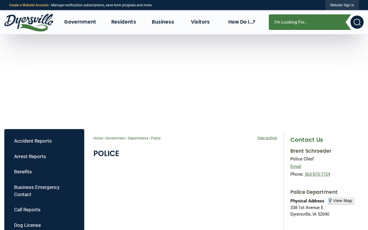 Official Dyersville Police Department information page