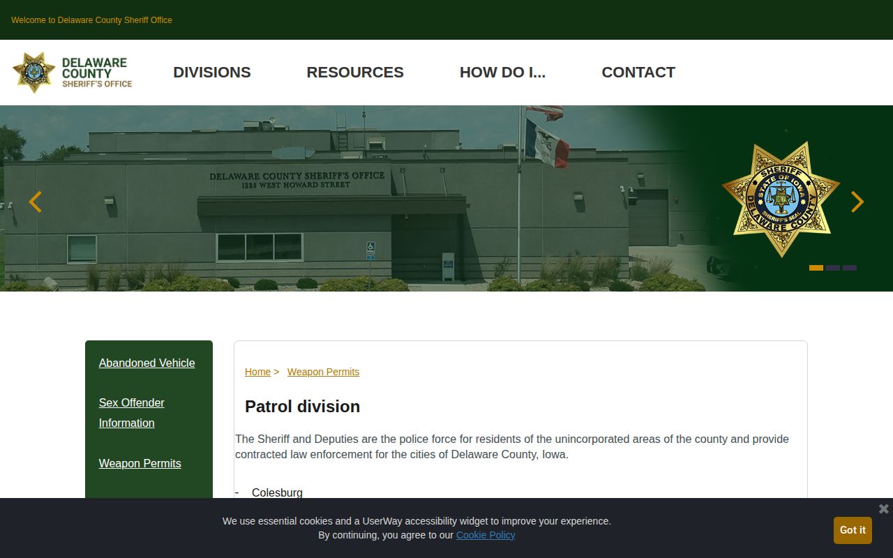 Delaware County Sheriff Patrol Division page identifying Edgewood coverage