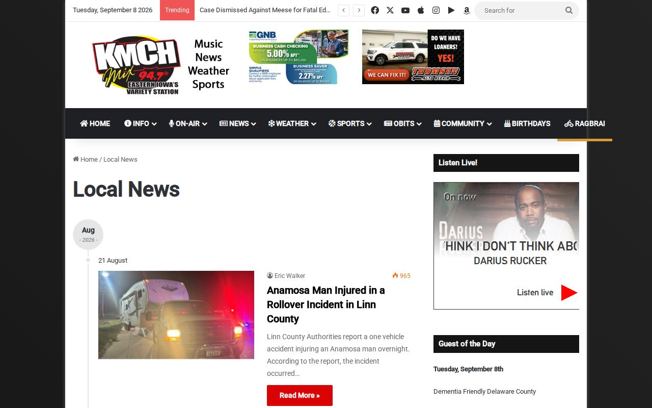 KMCH local news page serving the Delaware County Iowa area